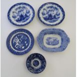 A quantity of assorted blue and white ceramic wares to include a Japanese bowl decorated with