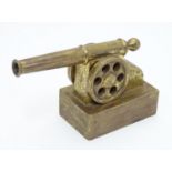Militaria: a mid-20thC cap-firing, solid brass model desk cannon, 4" long Please Note - we do not