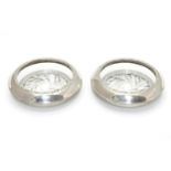 Pair of sterling silver mounted glass coasters bearing the maker?s mark for Amston Silver Co. of