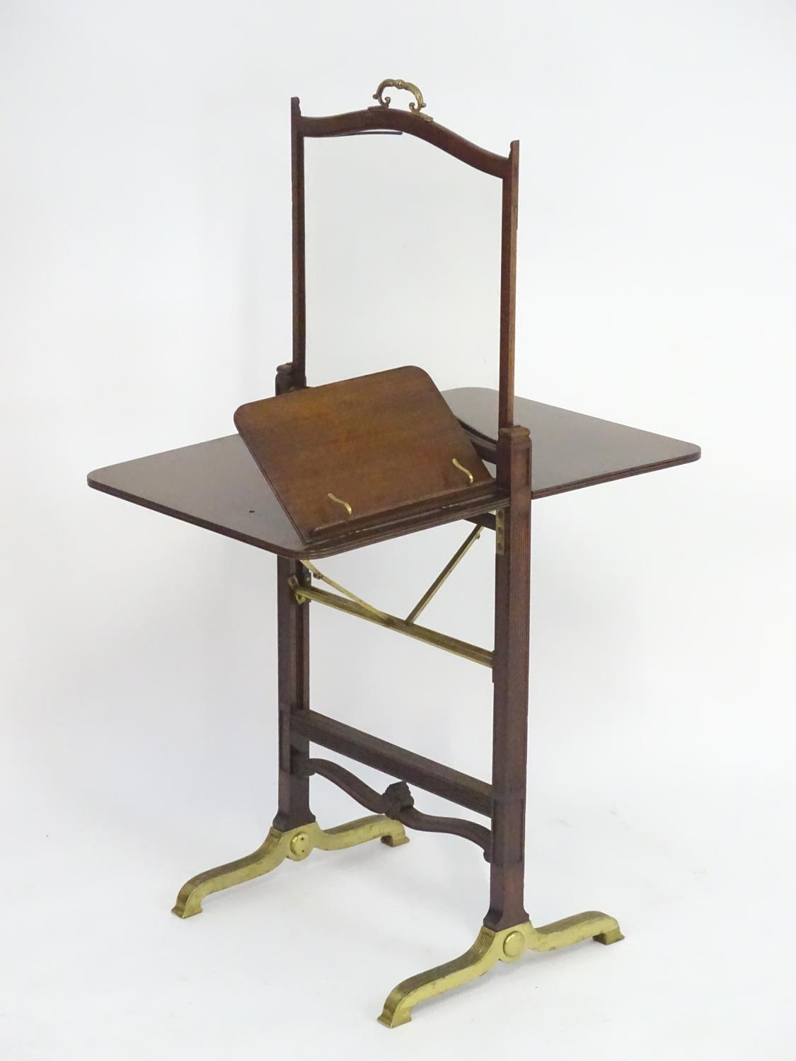 An unusual 19thC metamorphic reading table / fire screen. Having a sliding glass screen with a brass - Image 3 of 13