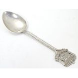 A silver souvenir spoon, the handle surmounted by coat of arms for Grantown, hallmarked Birmingham