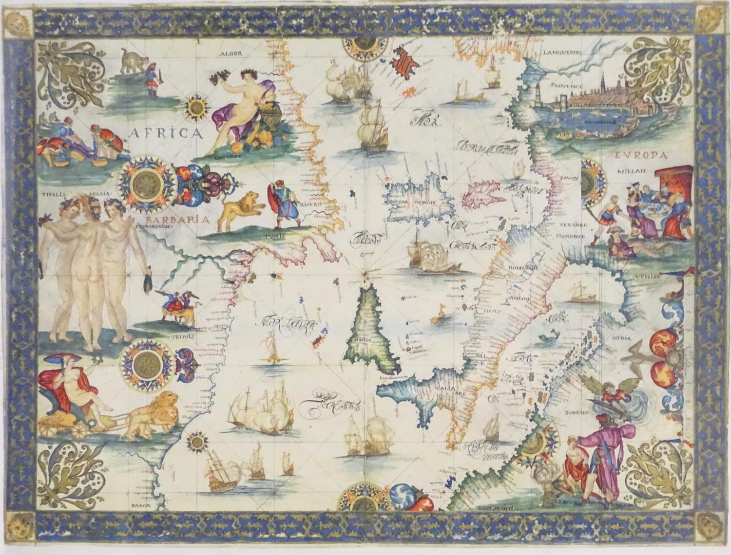 After Gerardus Mercator (1512-1594), A 20thC decorative map depicting part of the Mediterranean, - Image 3 of 7