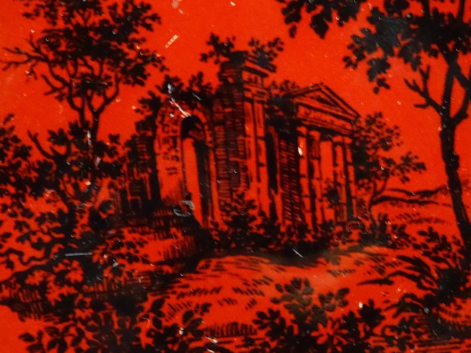 A Royal Doulton flambe dish depicting a wooded landscape with a classical ruin. Marked under Woodcut - Image 3 of 5