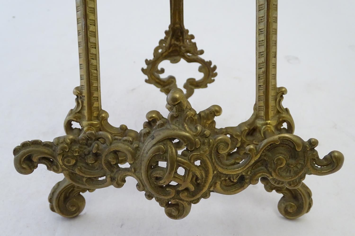 A 20thC cast brass table top easel with scrolling foliate decoration. Approx. 15 1/2" high Please - Image 6 of 6