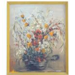 Edna Bull, XX, Oil on board, A still life study of autumnal flowers in a vase. Signed lower right.