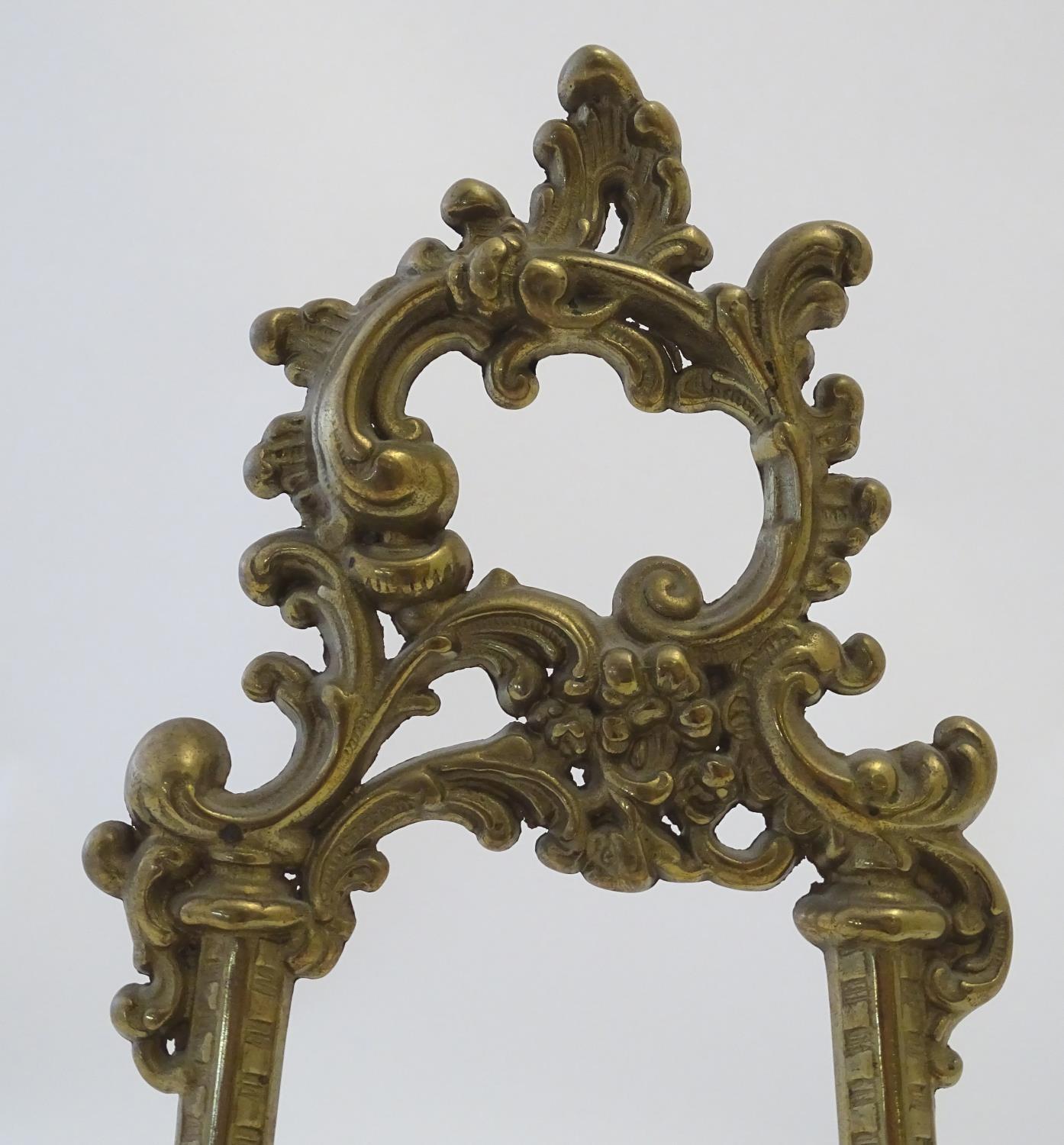 A 20thC cast brass table top easel with scrolling foliate decoration. Approx. 15 1/2" high Please - Image 5 of 6