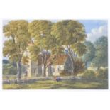 English School, XIX, Watercolour, A wooded landscape with two figures by a country church. Approx.