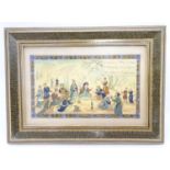 A 19thC Persian miniature watercolour and gouache on ivory depicting a scholars in a landscape