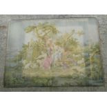 A late 19thC / early 20thC wall hanging / tapestry depicting figures in a landscape with sheep and