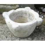 Garden & Architectural, Salvage: a 19thC carved white marble crucible mortar, 13 1/2" wide x 6 1/