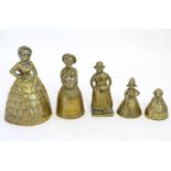 Four table bells etc. formed as 19thC ladies in crinoline dresses. Tallest approx. 4 1/4" high (4+1)