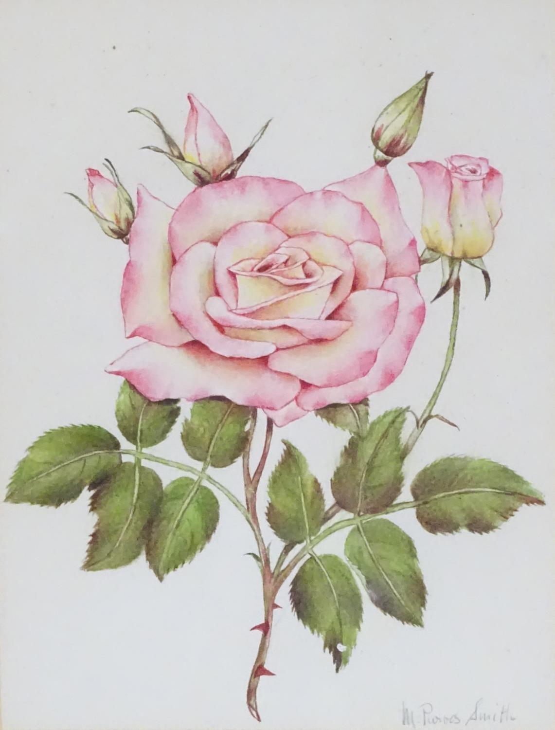M. P. Smith, XX, English School, A pair of watercolours, Studies of roses, rosebuds and leaves. Both - Image 4 of 7