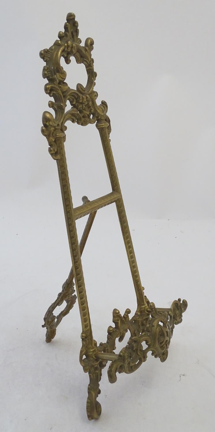 A 20thC cast brass table top easel with scrolling foliate decoration. Approx. 15 1/2" high Please - Image 4 of 6