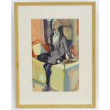 F. Craig, XX, Watercolour, An abstract portrait of a seated woman. Signed lower right. Approx. 14