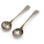 A pair Georgian silver salt spoons with bright cut decoration. Hallmarked London 1790 maker George