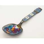 A Scandinavian silver souvenir spoon with enamel decoration and titled 'Stavanger' maker Magnus Aase