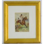 Edith Langray, XIX-XX, Watercolour, The 'Whipper-in' jumping a fence on horseback with a hound.