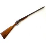 Shotgun: a Belgian 12 bore toplever hammergun, beech straight-hand stock with 14 3/8" LOP, 28 1/2"