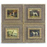 XX, Canine School, Four oils on board, Portrait miniatures depicting sporting dogs / hounds in