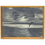 C. Verlander, XX, Pencil, Ducks in flight in a wetlands landscape. Signed lower left. 15 1/2 x 20