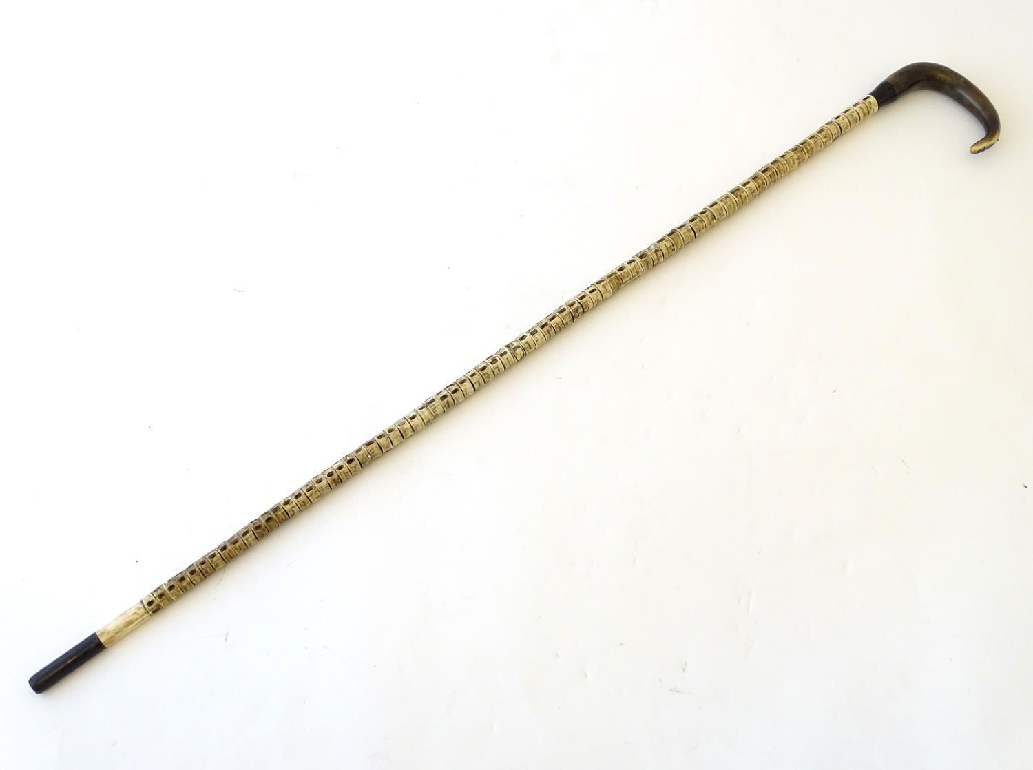 Taxidermy: a 19thC walking cane, mounted with shark vertebrae, with ebony and bone ferrule, - Image 5 of 6