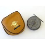 A Hardy 'Uniqua' (Mark 1 duplicated) 3 1/4" centre pin fly reel, within a J.W. Young leather case