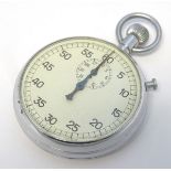 A 20thC Swiss chrome stopwatch, contained within a soft case. Please Note - we do not make reference