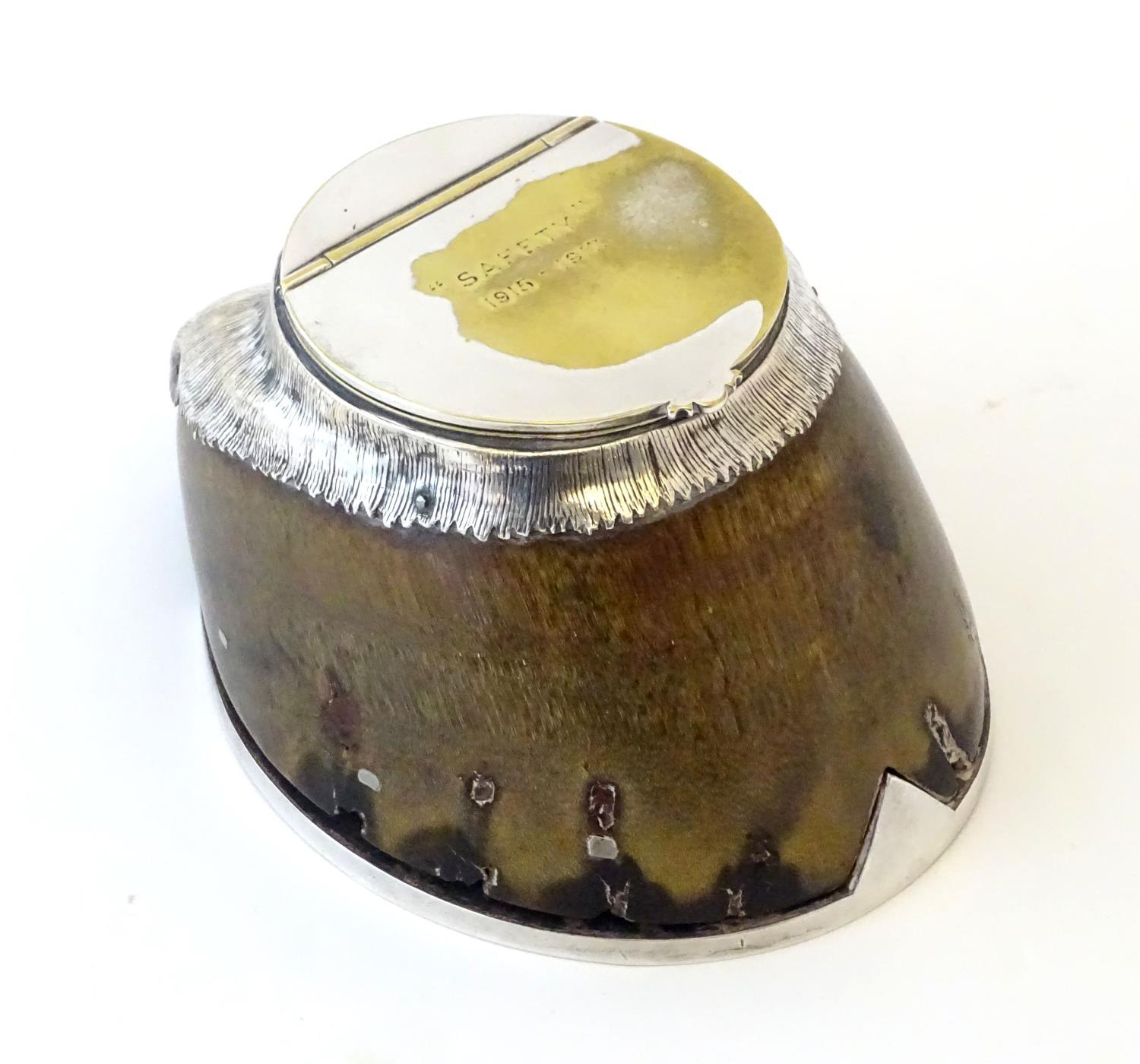 Taxidermy: Rowland Ward, London, an early 20thC horse hoof inkwell, with silver plated mounts ( - Image 3 of 6