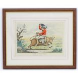 After James Gillray (1756-1815), Hand coloured etching, Paddy on Horseback, An Irishman seated on