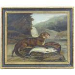 H. Windred, XIX, Oil on canvas, A river landscape scene with an otter with its prey, a salmon,