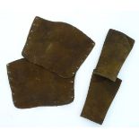 Two pairs of suede and leather gaiters with button fastenings. Approx. 11 ¼'' x 14'' (4) Please Note