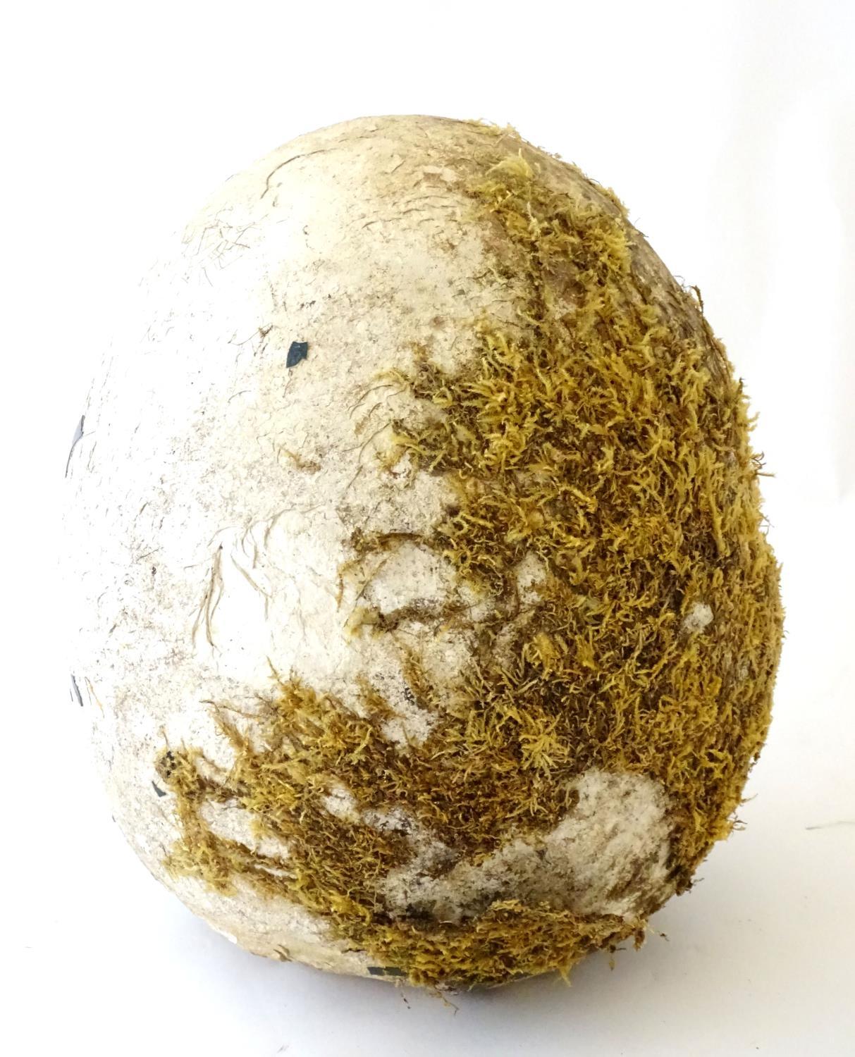 A novelty, oversize ornithological display/film prop model egg, ceramic, 14 1/2" tall Notice to