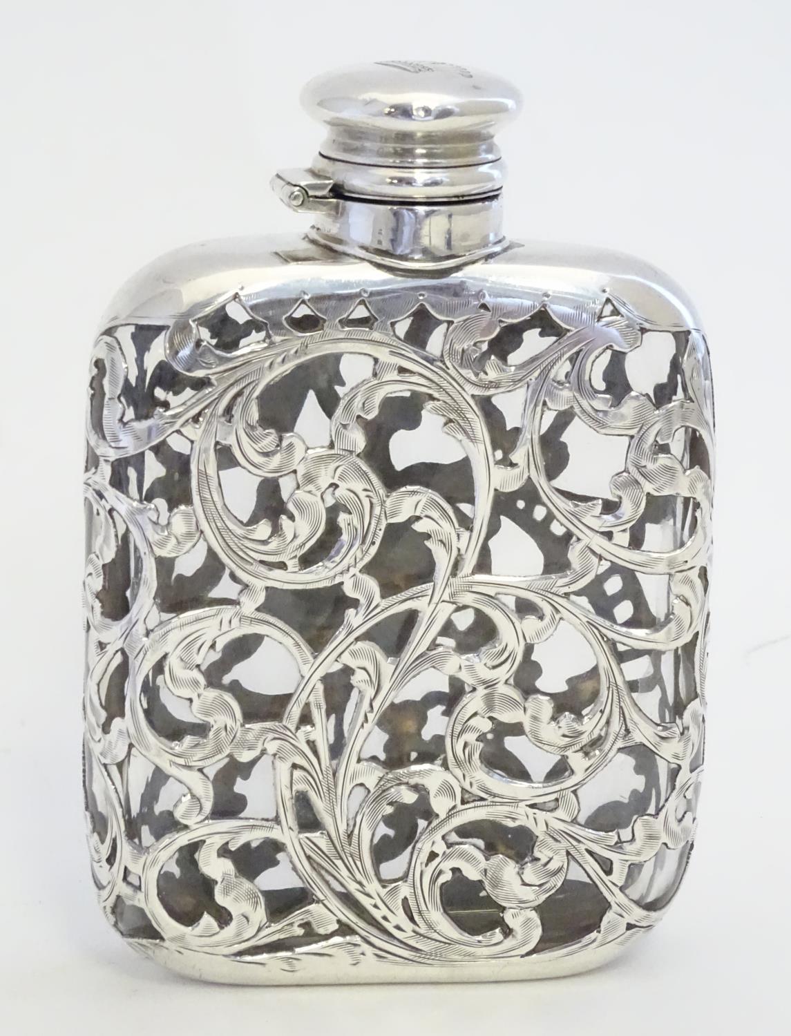 A Victorian hip flask, the glass flask with ornate silver mounts with acanthus scroll detail - Image 7 of 7