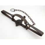 Antique trap: an early 20thC Onieda-Victor 'animal trap 4', fox/coyote trap, 19" long (extended)
