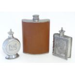 3 assorted hip flask including one of book form. The tallest approx 5 3/4" high (3) Please Note - we
