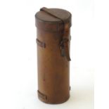 A late 19th / early 20thC leather flask case of cylindrical form by Barrett & Sons. Stamped under.