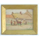 Manner of Sir Alfred James Munnings (1878-1959), Watercolour, Horses and figures on a village road