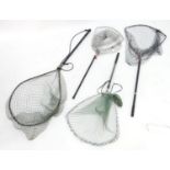 Four folding game fishing landing nets, with examples by Orvis, Sharpe's of Aberdeen and Wilco of