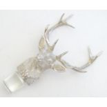 A large silver and glass stags head decanter stopper. Hallmarked London 1990 makers G & sons 7" high