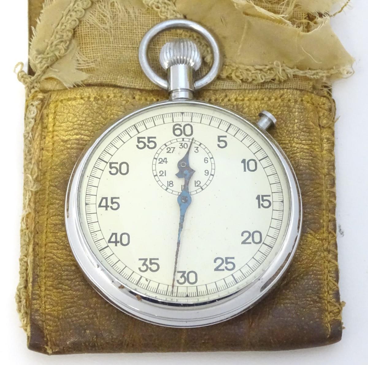 A 20thC Swiss chrome stopwatch, contained within a soft case. Please Note - we do not make reference - Image 4 of 6