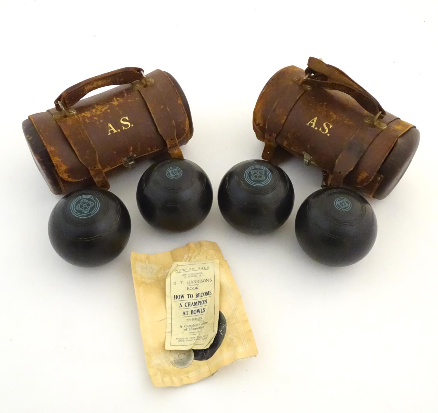Two pairs of Henselite standard lawn bowls, South African Model. Each pair contained within a - Image 4 of 6