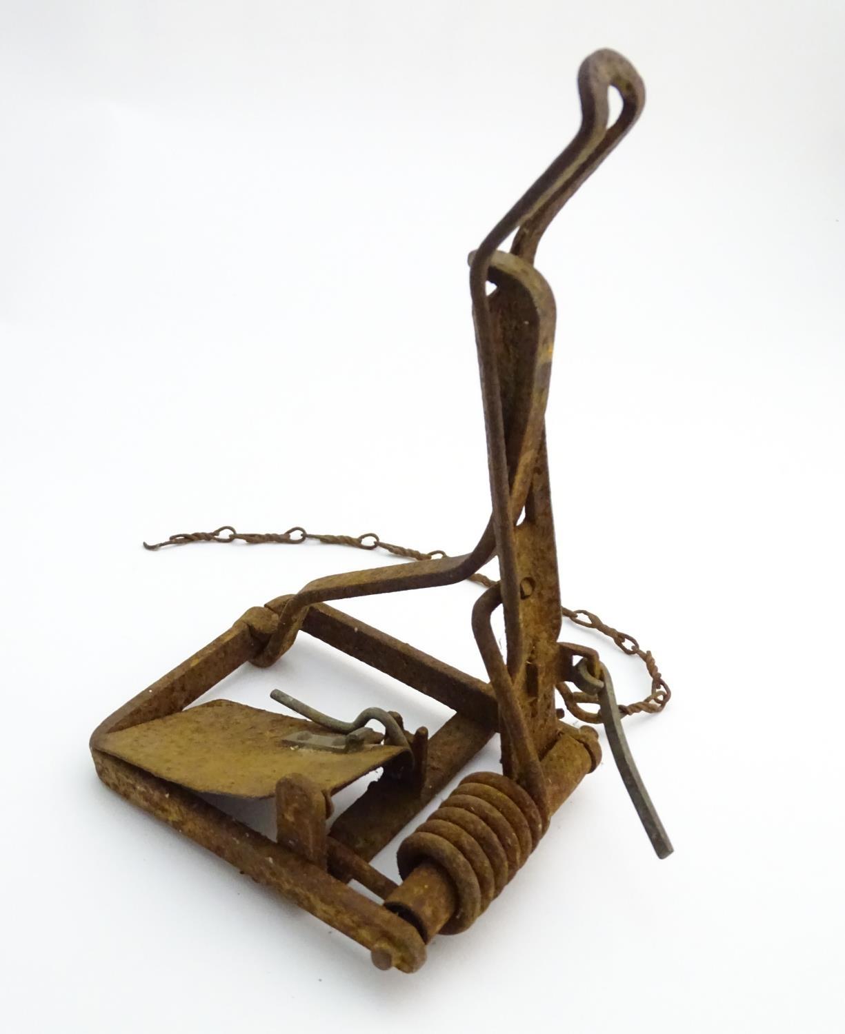 Antique trap: a mid-20thC Sawyer RSPCA rabbit trap, 7 3/4" tall Please Note - we do not make