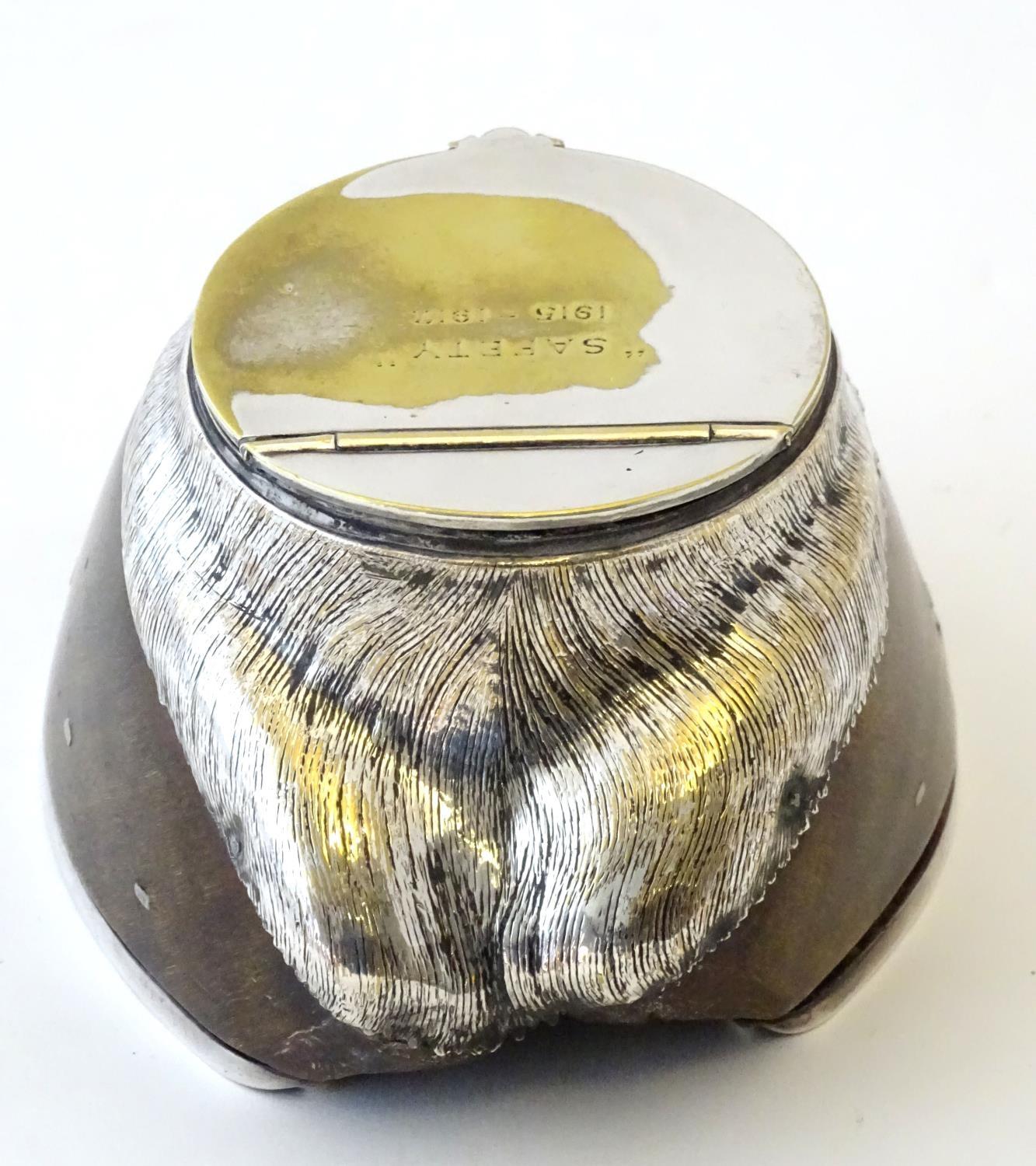 Taxidermy: Rowland Ward, London, an early 20thC horse hoof inkwell, with silver plated mounts ( - Image 2 of 6