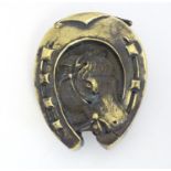 A novelty vesta case with horse shoe and horse head decoration Approx 2" high Please Note - we do