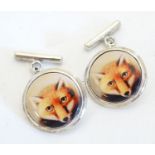 Silver cufflinks with cabochon detail with fox head decoration 3/4" diameter Please Note - we do not