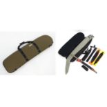 A Midland Gun Company rifle case, 38" long, together with slip, assorted slings, a bolt pouch and