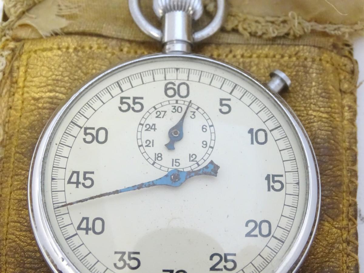 A 20thC Swiss chrome stopwatch, contained within a soft case. Please Note - we do not make reference - Image 5 of 6