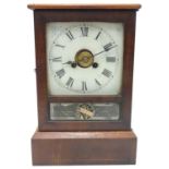 A late 19thC 'Kipper box' clock by Jerome & Co, the mahogany case with glazed door over an enamelled