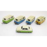 Toys: Five Dinky Toys die cast scale model vehicles comprising four Caravans, no. 190, two with blue