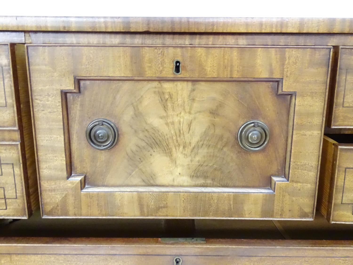A late 19thC mahogany north country chest of drawers comprising a central geometrically moulded - Image 7 of 9